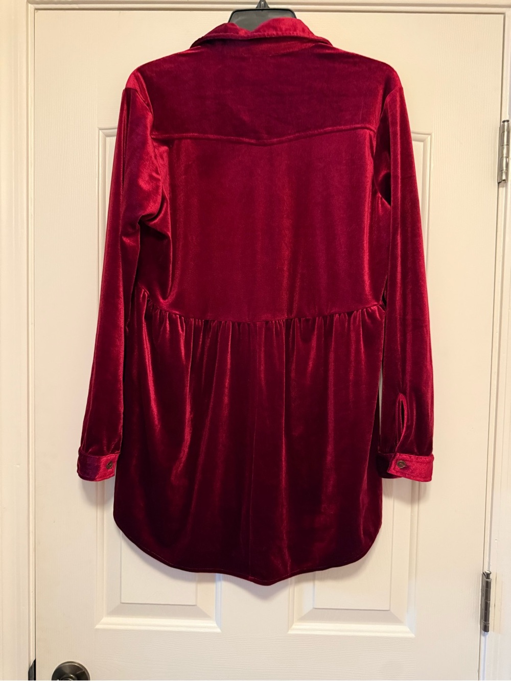 Umgee Velvet Button-Front Longer Shirt - Magenta-Size M - Picture 3 of 5
